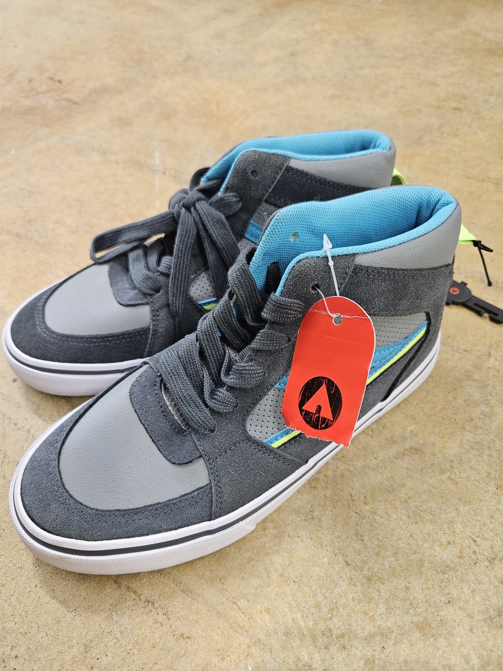 Airwalk Gray High-Tops with Teal Lining and Neon Green Tongue